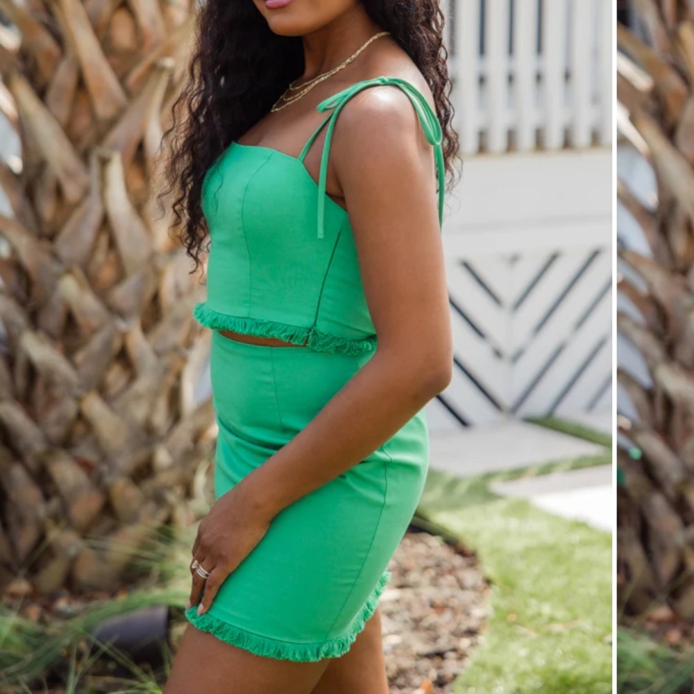 Pink Lily Green Mini Skirt Set